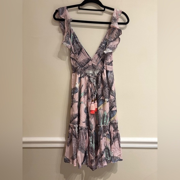 Anthropologie Maaji Aster Dress Red Pink Tropical Motif Size Large NWT - Picture 8 of 12